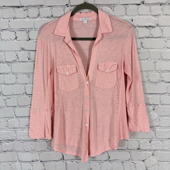 Standard James Perse Sheer Slub Side Panel Shirt Top Pink Peach US M - Picture 1 of 8